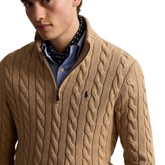 Polo Ralph Lauren Men's 1/4 Zip Cable Knit Pullover Sweater Brown Size 4XB NWT - Picture 3 of 6
